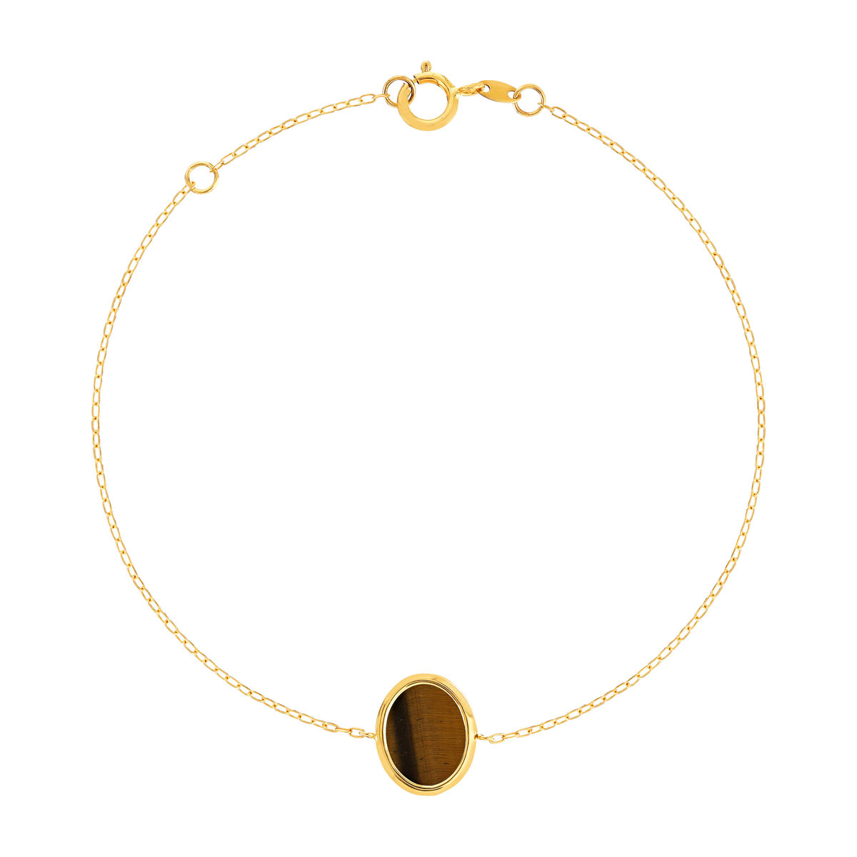 Bracelet or 750 jaune oeil de tigre ovale 18.5 cm
