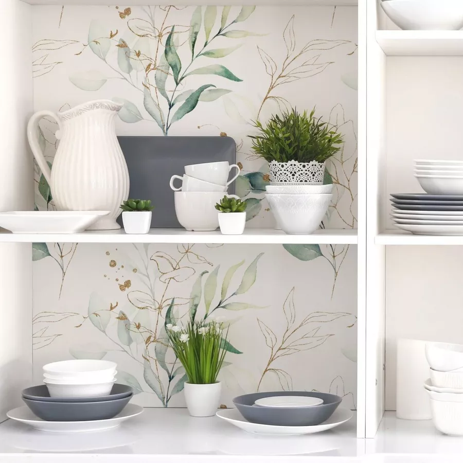 Nikima Klebefolie KF-05 selbstklebende Folie – Floral weißgrüngold Klebefolie bunt