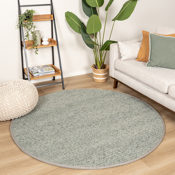Rond wollen vloerkleed - Twist Groen | Visgraat motief