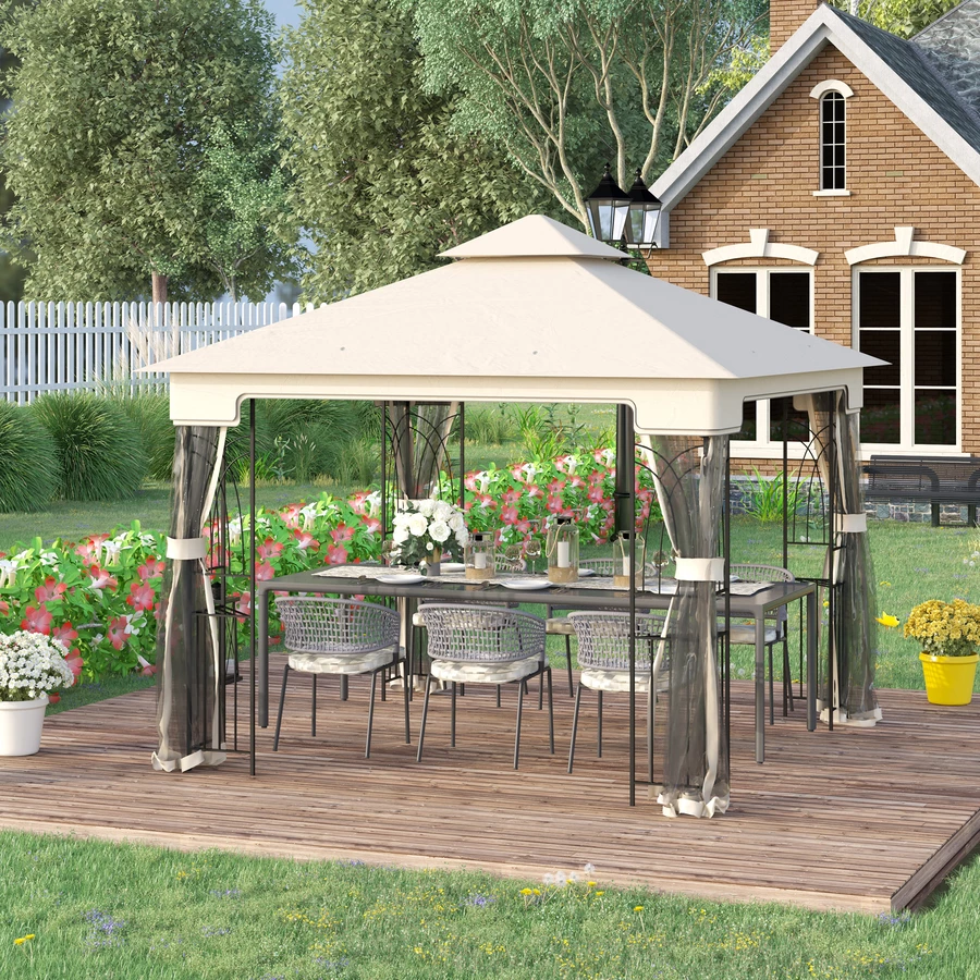 Outsunny Gartenpavillon mit Doppeldach cremeweiß