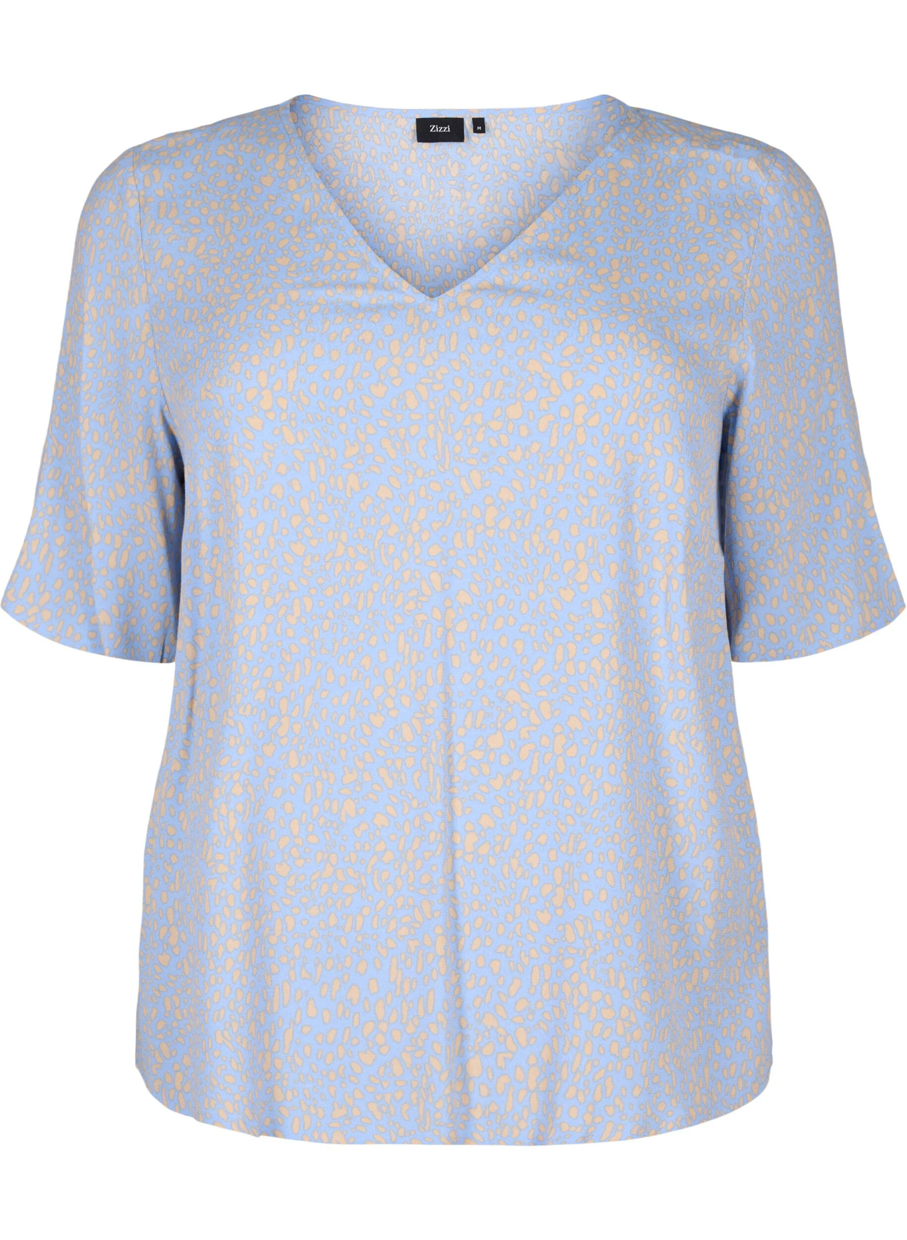 V-hals bluse i viskose med print