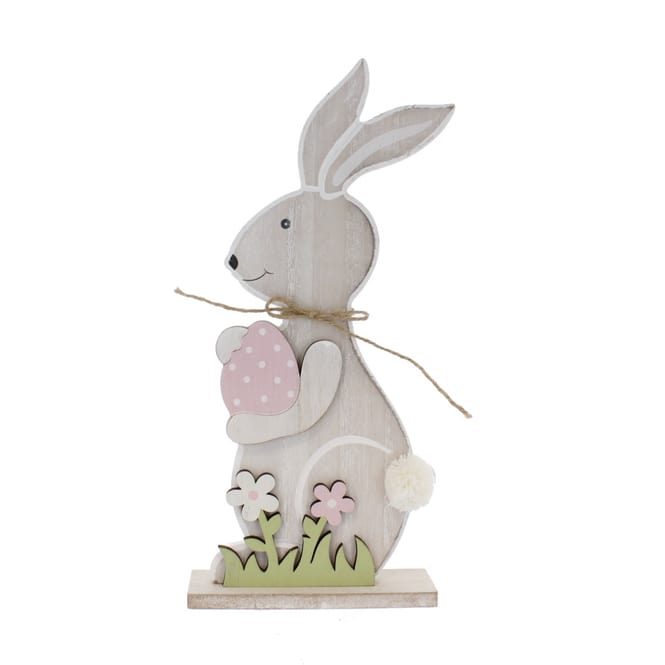 Standdeko - Hase mit Ei - aus Holz - ca. 14 x 4 x 31 cm