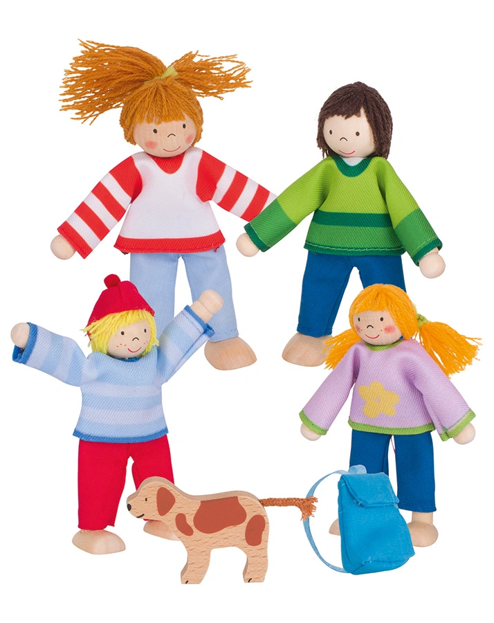 Biegepuppen CAMPING-FAMILIE 5-teilig aus Holz in bunt