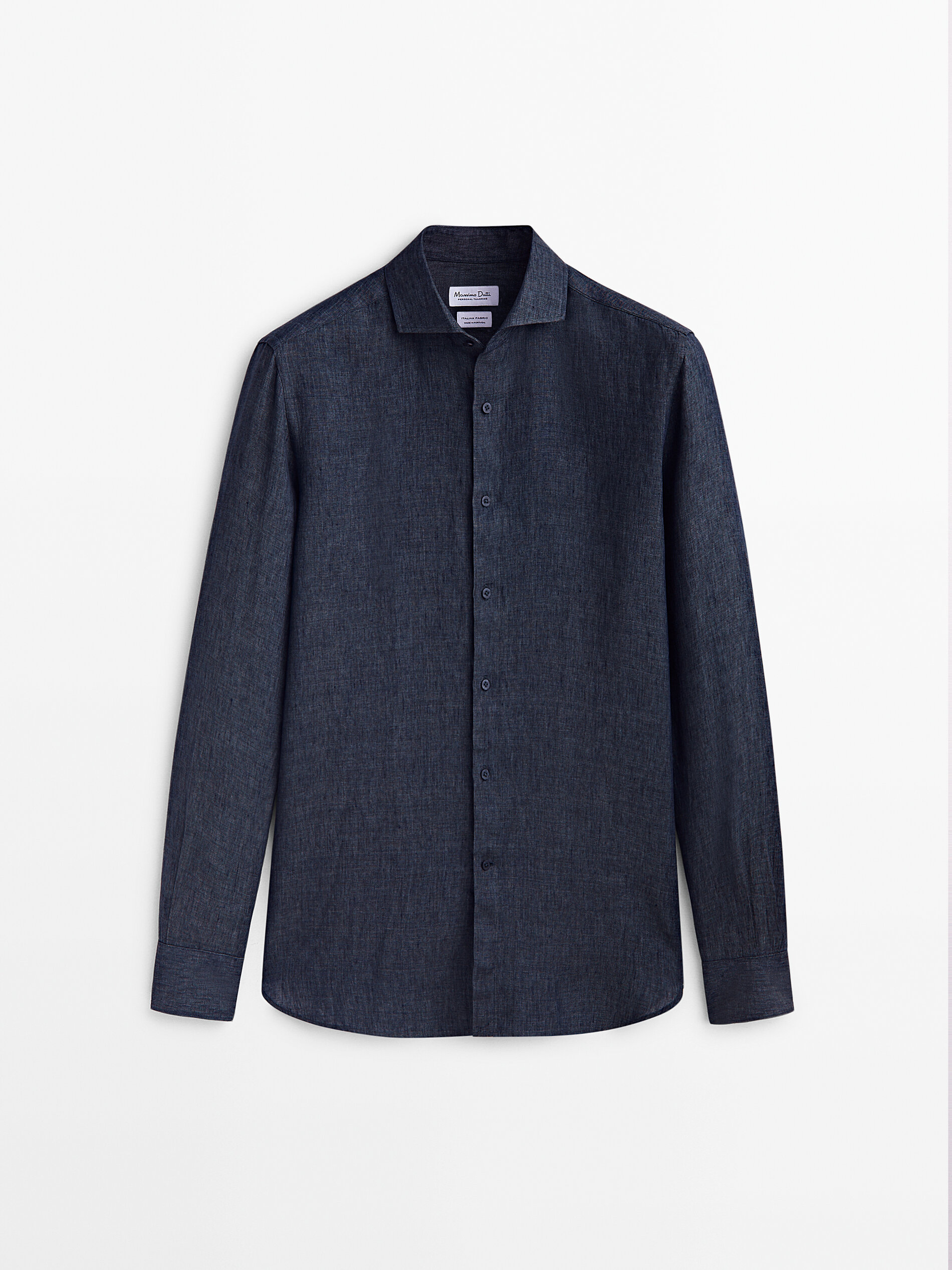 Camisa slim fit 100% linho desbotado - MARINO AZUL