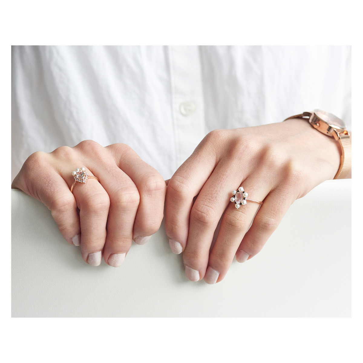Bague or 375 rose topaze zirconia et perle