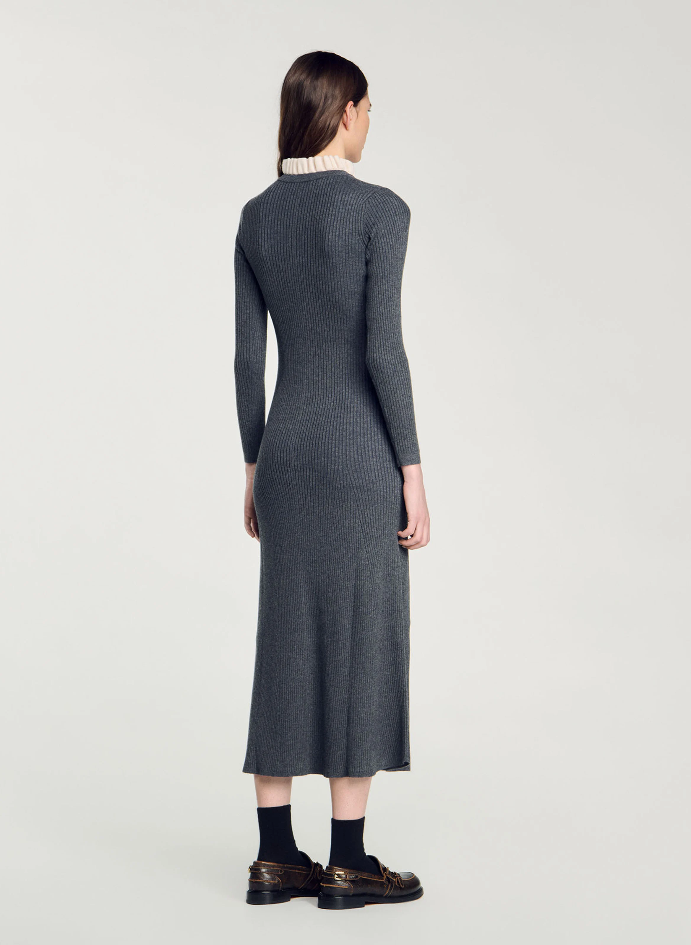 Robe longue col volanté| Gris