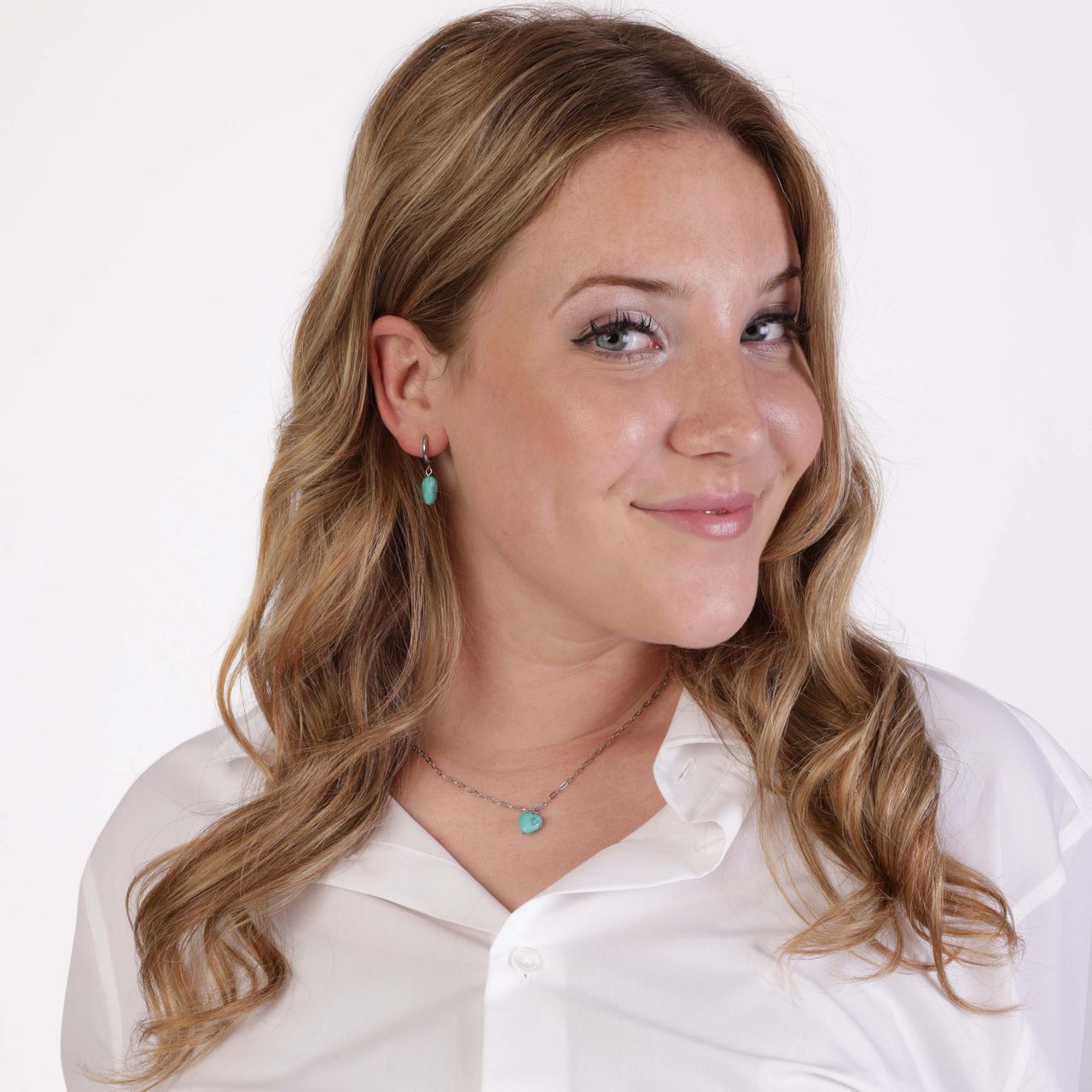 Stalen ketting met hartje turquoise