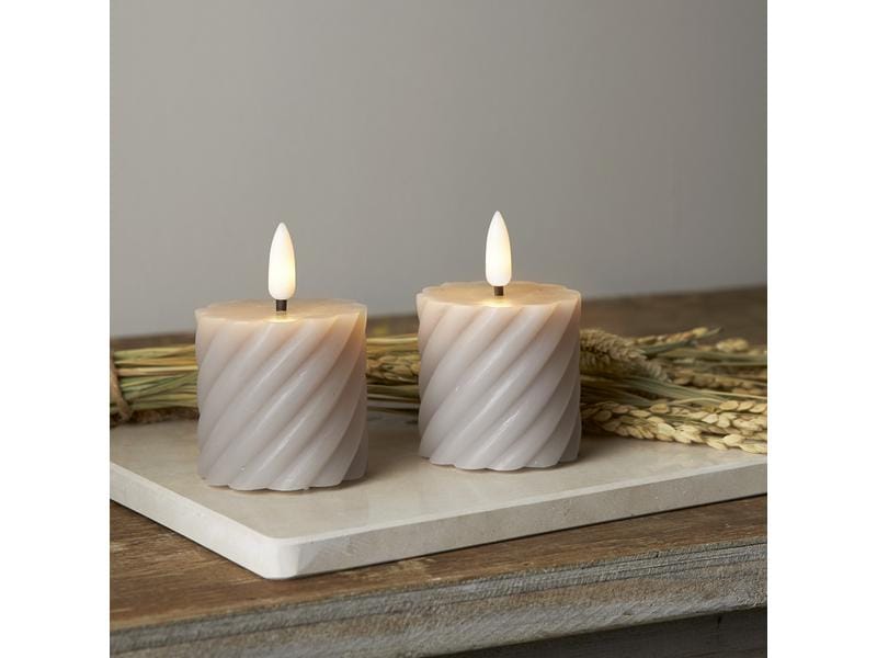 Star Trading LED-Kerzen Set Flamme Swirl, Ø 5 x 7.5 cm, Gra Künstliche Kerze mit beweglicher Flamme