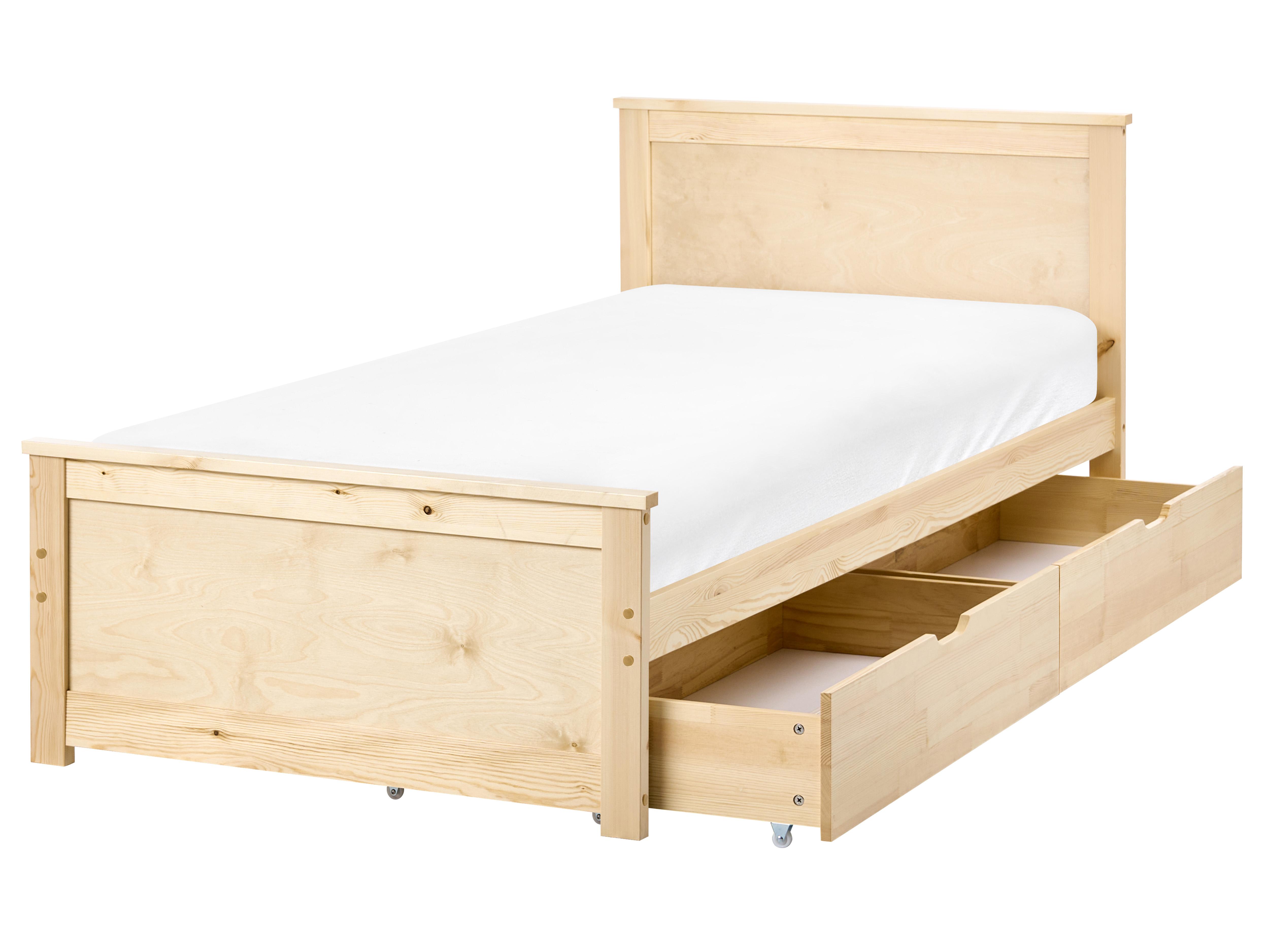 Bed met 2 lades Dennenhout DAUPHIN 90 x 200 cm Lichtbruin