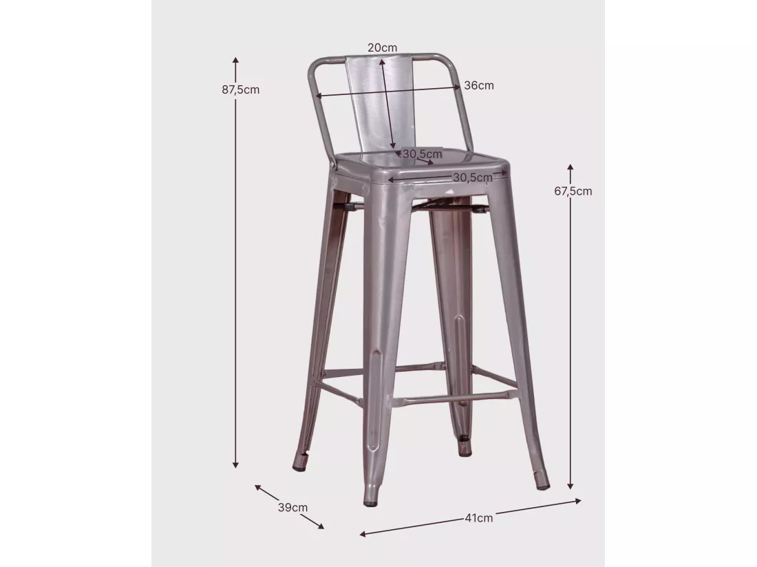 Tabouret industriel en métal à dossier bas (66cm) - Bistro - Métal