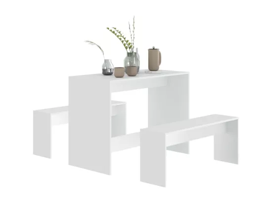 Ensemble à manger 3 pcs Blanc Bois d'ingénierie