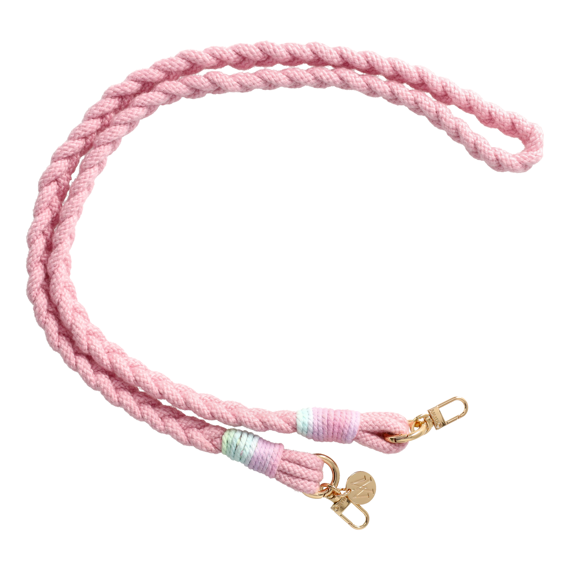 Handgemachte Handykordel Geflochtenes Umhängeband für Handyhüllen Gold - Rosa (Rainbow)