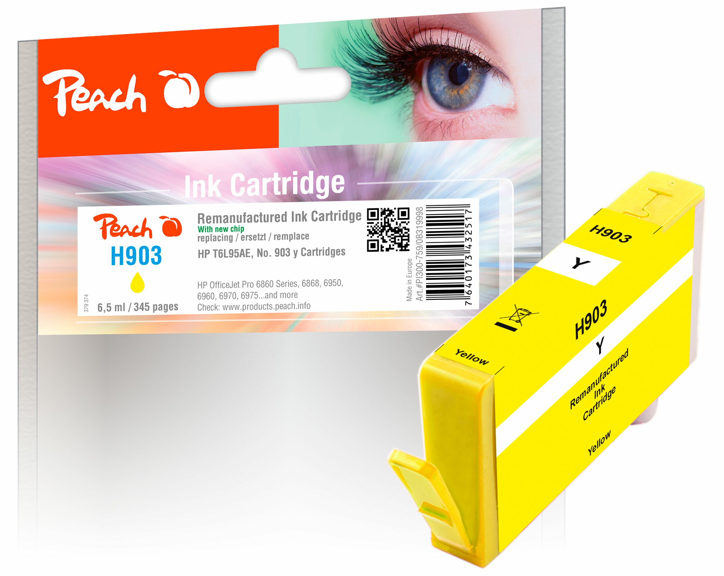 Peach HP 903 y Druckerpatrone ye ersetzt HP No. 903 y, T6L95AE für z.B. HP OfficeJet Pro 6970, HP OfficeJet Pro 6960, HP OfficeJet Pro 6860 (wiederaufbereitet)