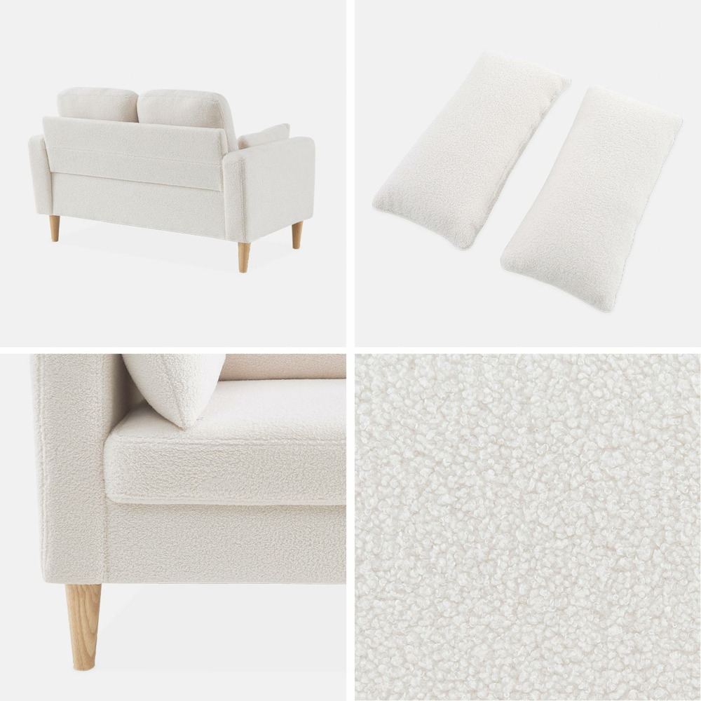 Canapé à bouclettes blanches - bjorn - canapé 2 places fixe droit pieds bois. Style scandinave