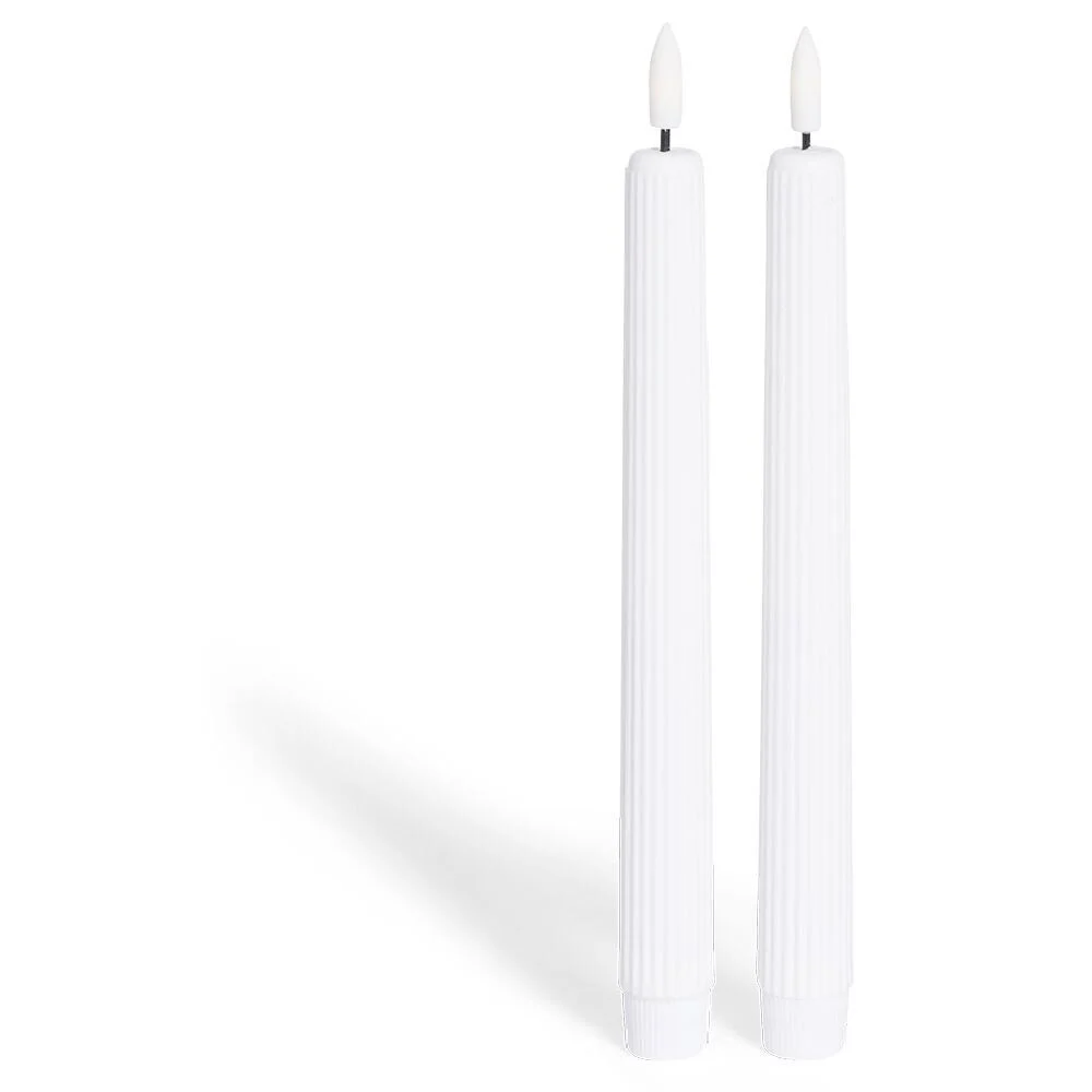 Bougie chandelle LED striée blanche x2