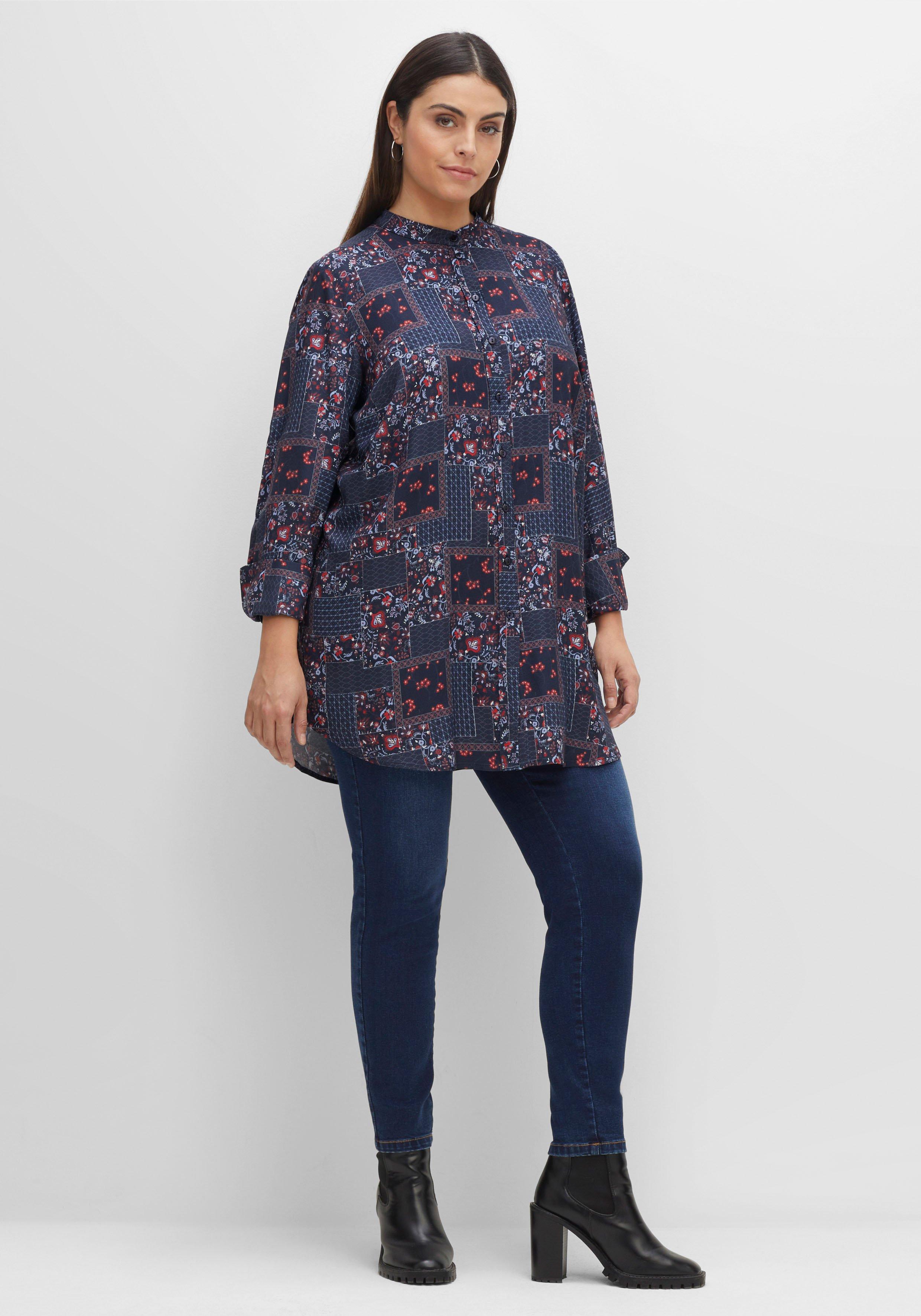 Longbluse mit Patchwork-Print, weich fließend