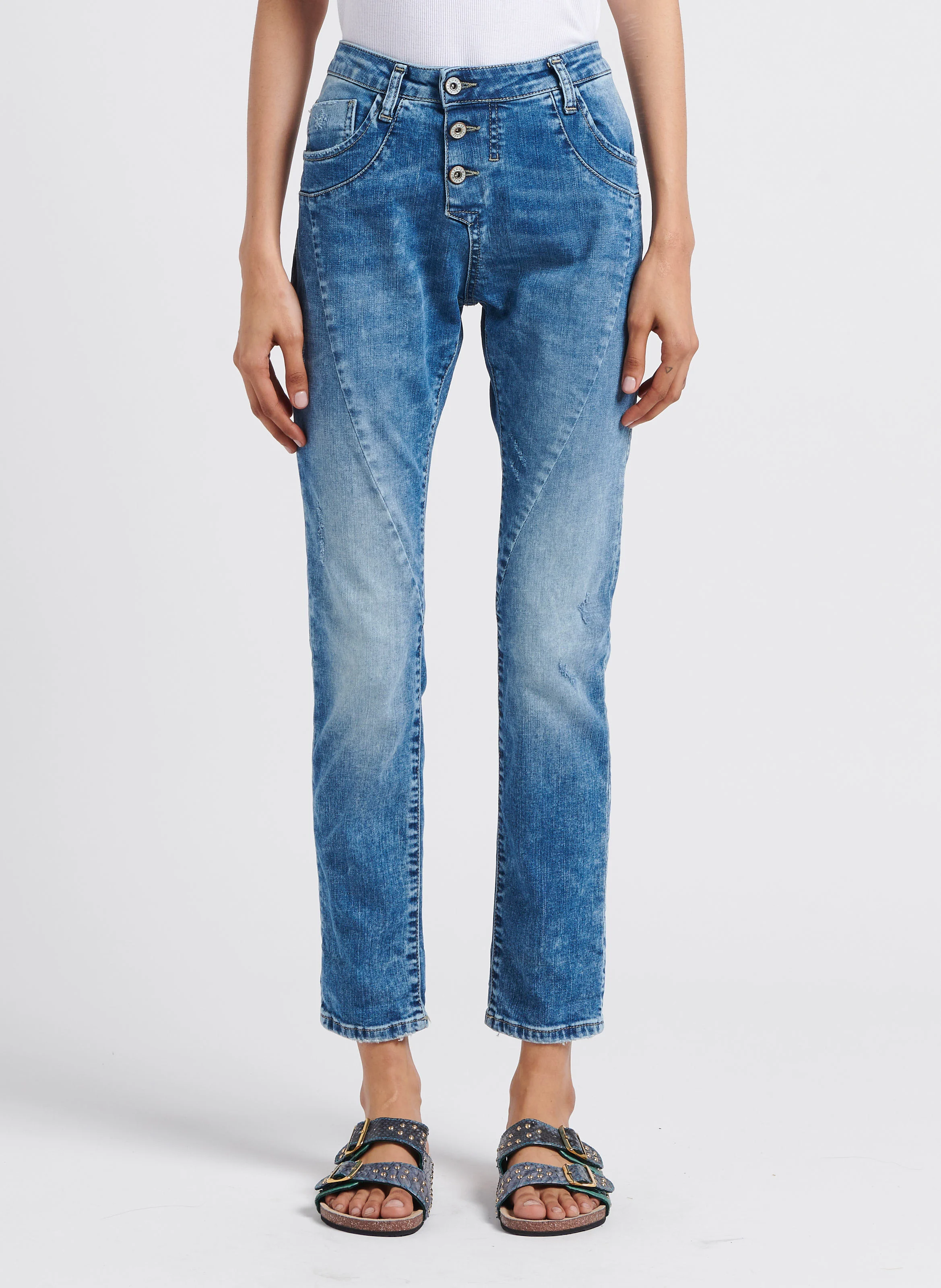 Jean slim taille haute en coton mélangé | Bleu