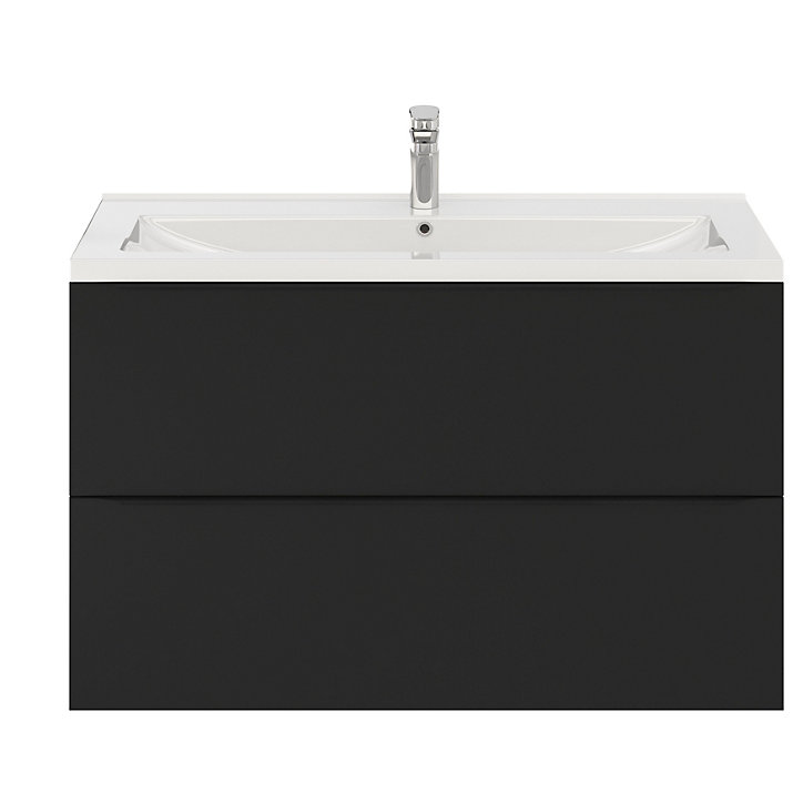 Ensemble salle de bains l.100 cm meuble à suspendre Imandra noir mat + plan vasque céramique blanc