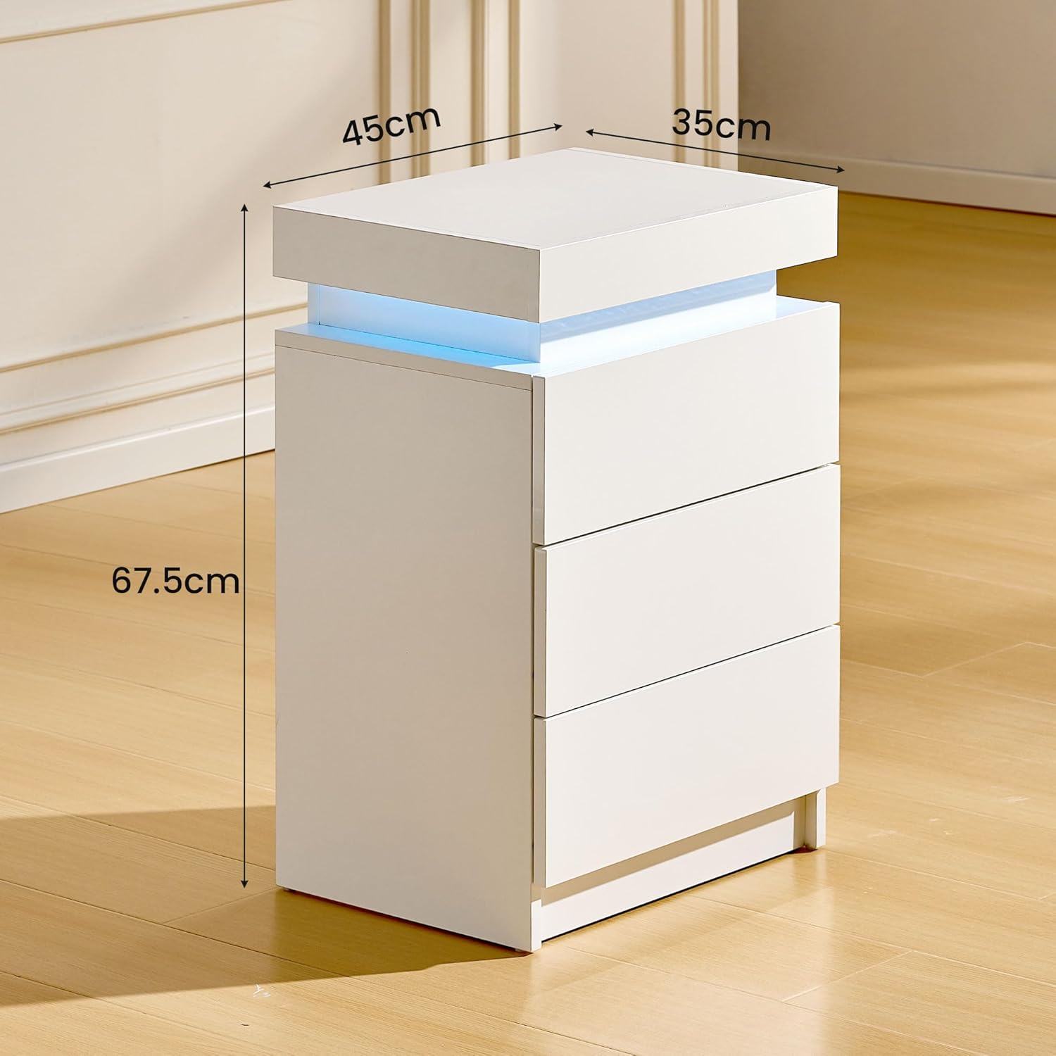CLIPOP Nachttisch 2er Set mit LED-Beleuchtung,Einstellbare Farben,Beistelltisch Nachtschrank mit 3 Schubladen und 1 Verstecktes Staufach,Hochglanz Wohnzimmer Schlafzimmer Möbel