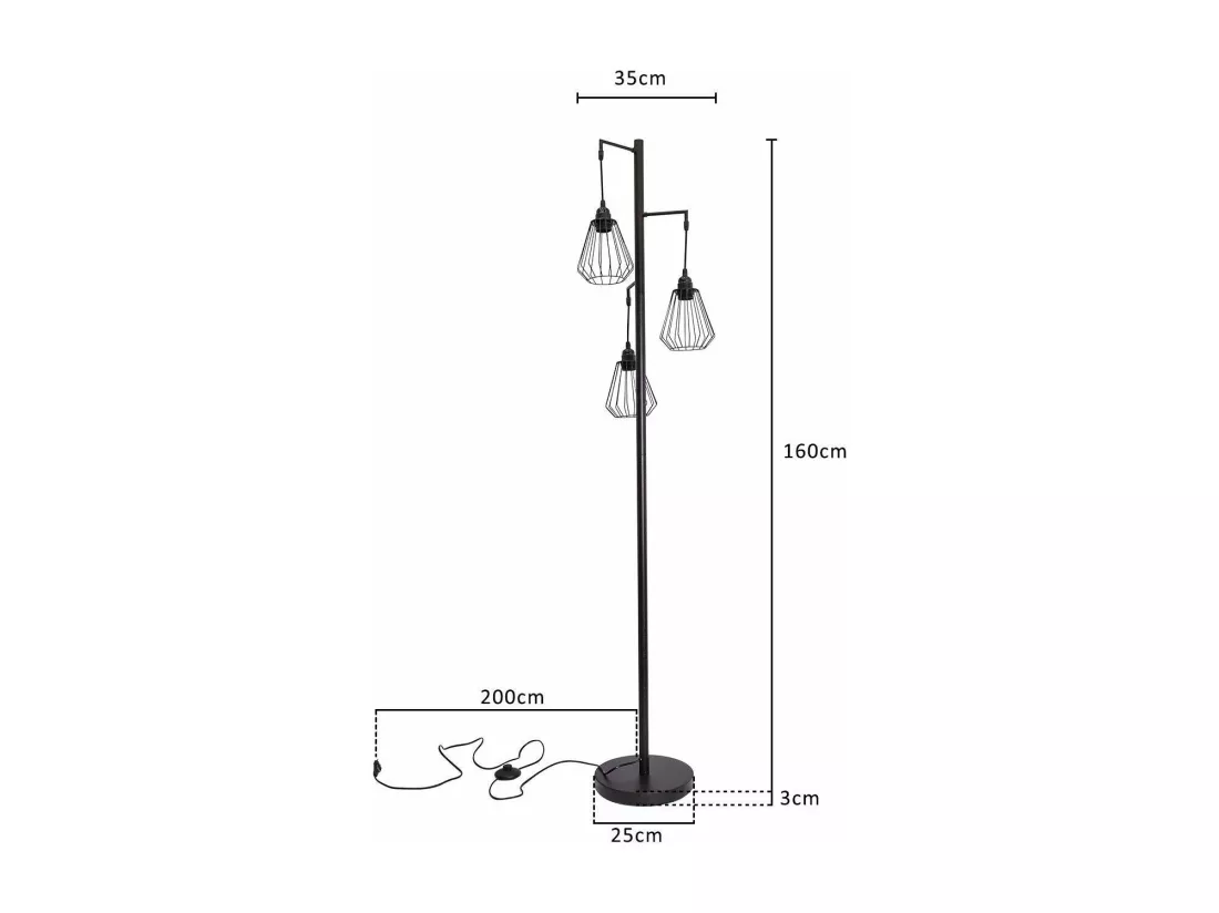 NETTLIFE Lampadaire Salon Lampadaire Vintage Noir - Vintage E27 Design Lampadaire Industriel 163CM Métal Chambre Lampadaire