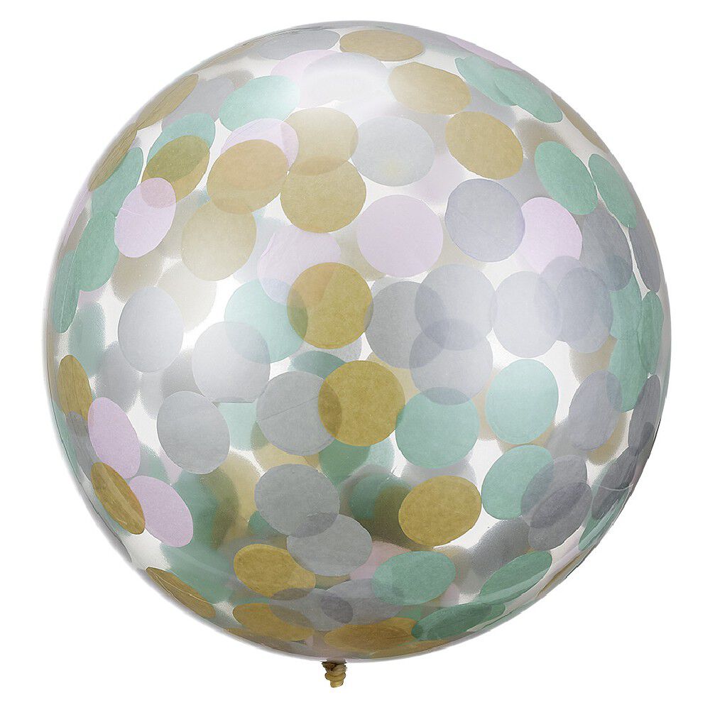 Ballon confettis rose, doré et vert