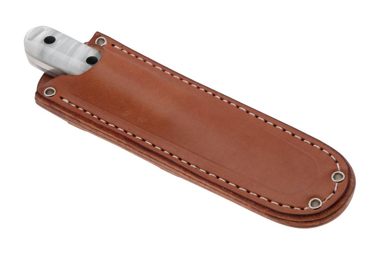 Bark River Kitsuné Tanto CPM 154 White Pearl Kirinite Black Micarta Bolster and Pins, vaststaand mes