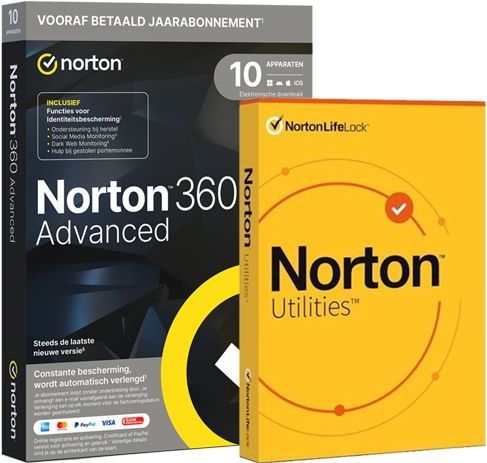 Norton - 360 Advanced - Antivirus - 10 Apparaten - 1 Jaar - 200 GB Cloudback-up