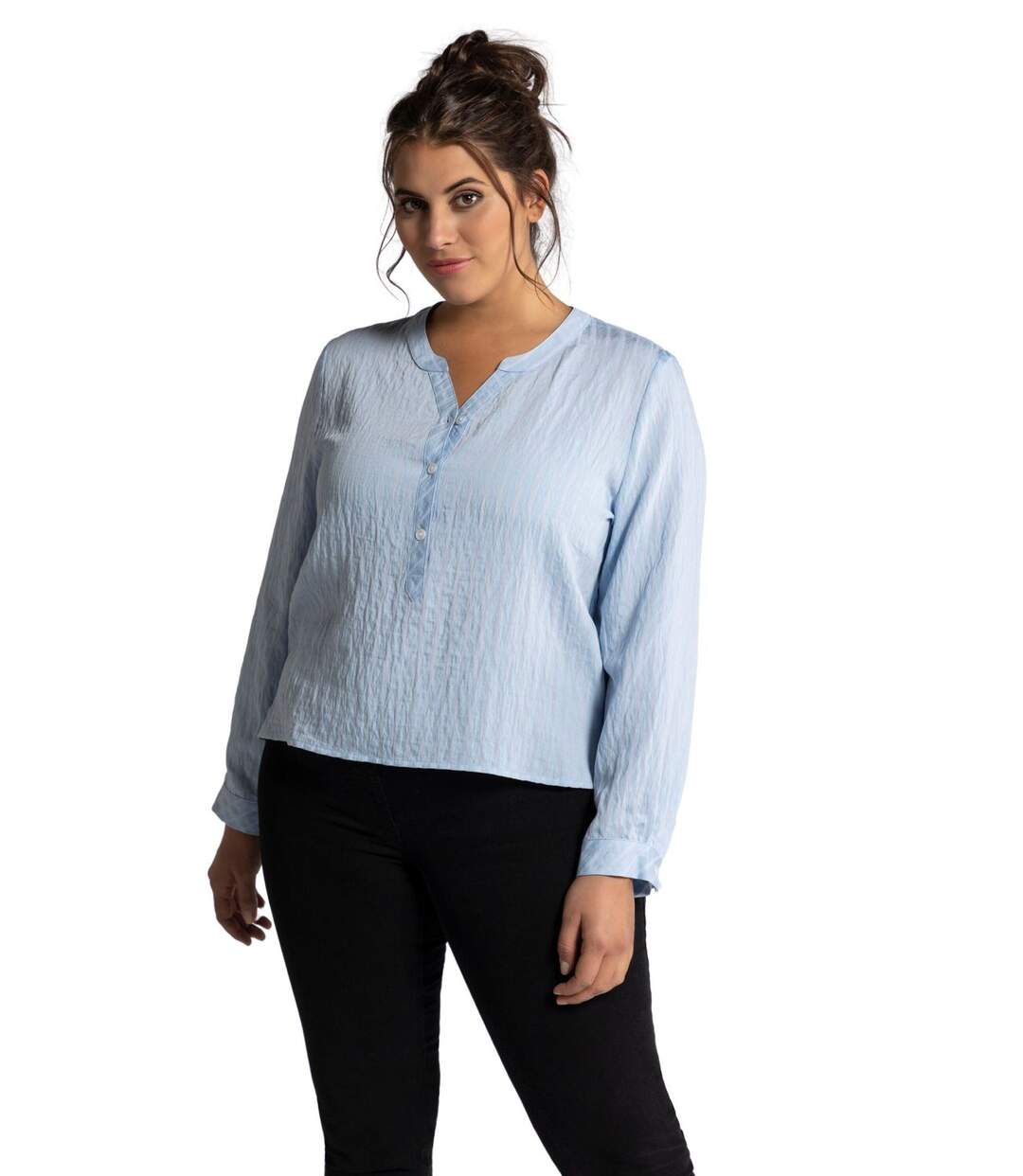 ULLA POPKEN Tunique rayée dos plus long manches longues bleu ciel délicat
