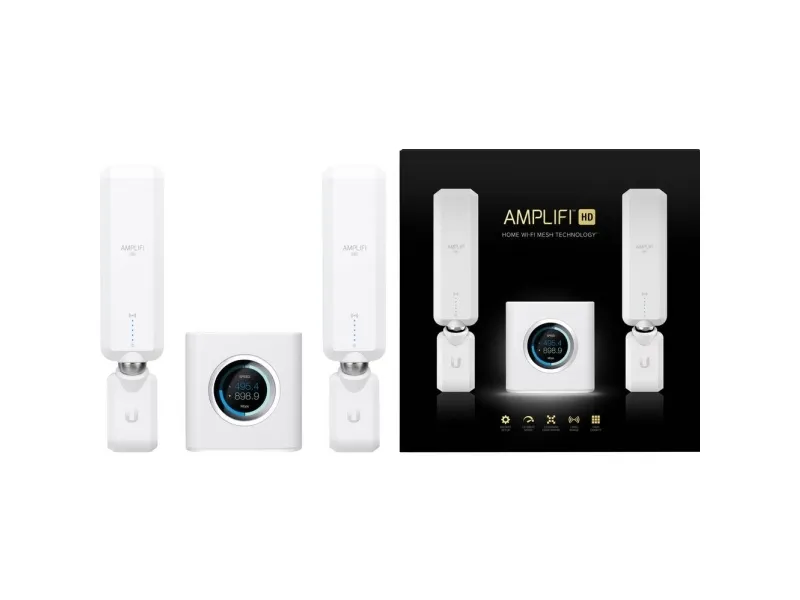 Ubiquiti AmpliFi Home Wi-Fi System AFi-HD - Wi-Fi system (router, 2 extendere) - op til 20.000 sq.ft - mesh - GigE - 802.11a/b/g/n/n/ac