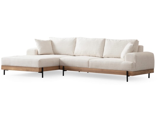 CONCEPT1 - Canapé tissu Eti chêne angle gauche blanc 280 x 98 x h78