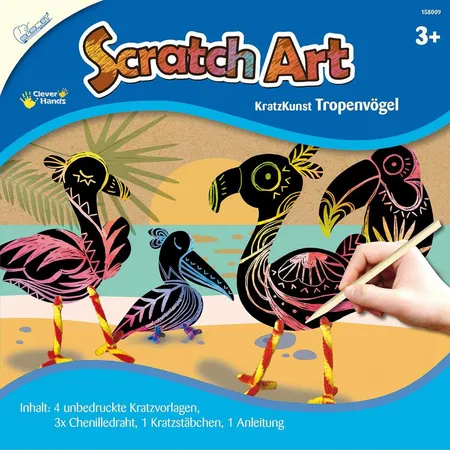 Mammut Scratch Art Tropenvögel mit 4 Kratzvorlagen