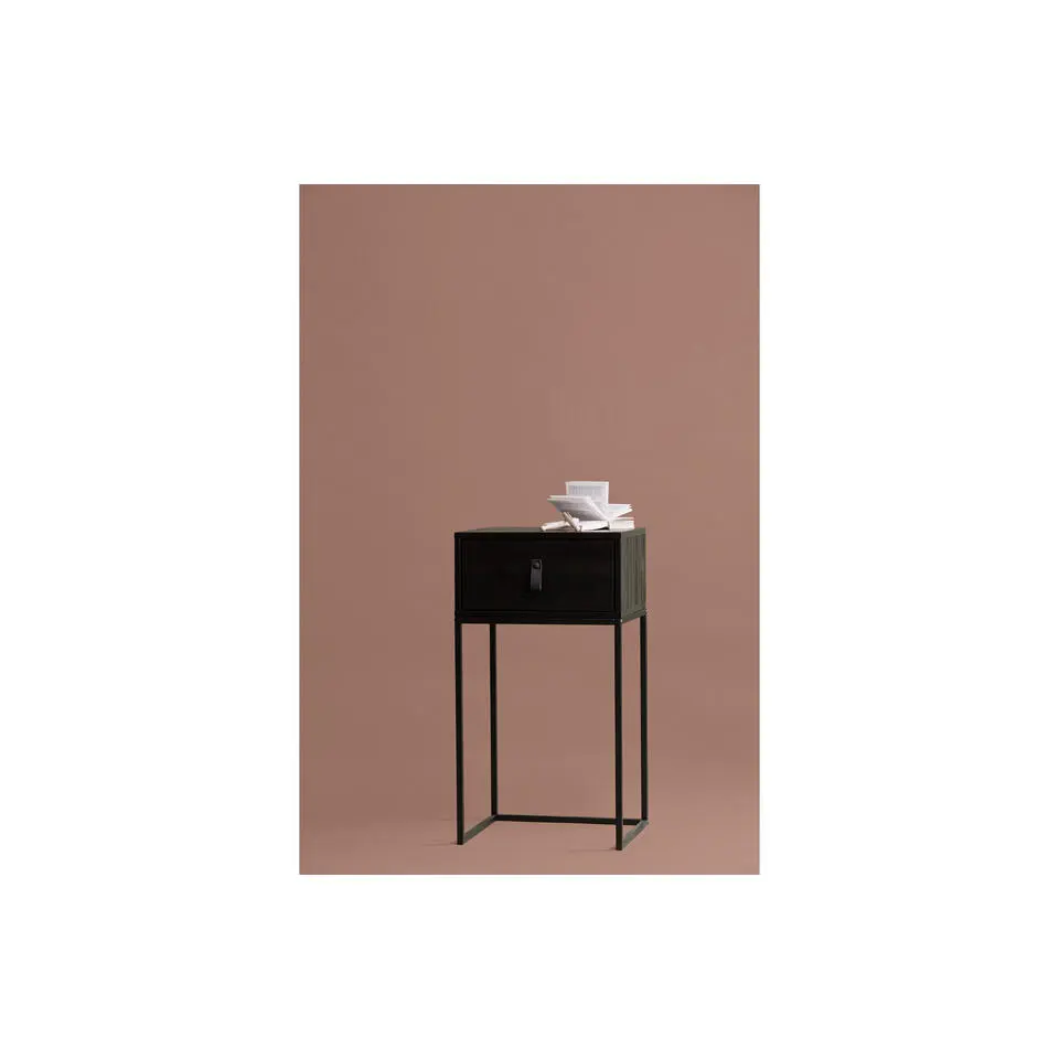 WOOOD Zola Nachtkastje Met Lade - Grenen Geborsteld - Zwart - 74x40x35