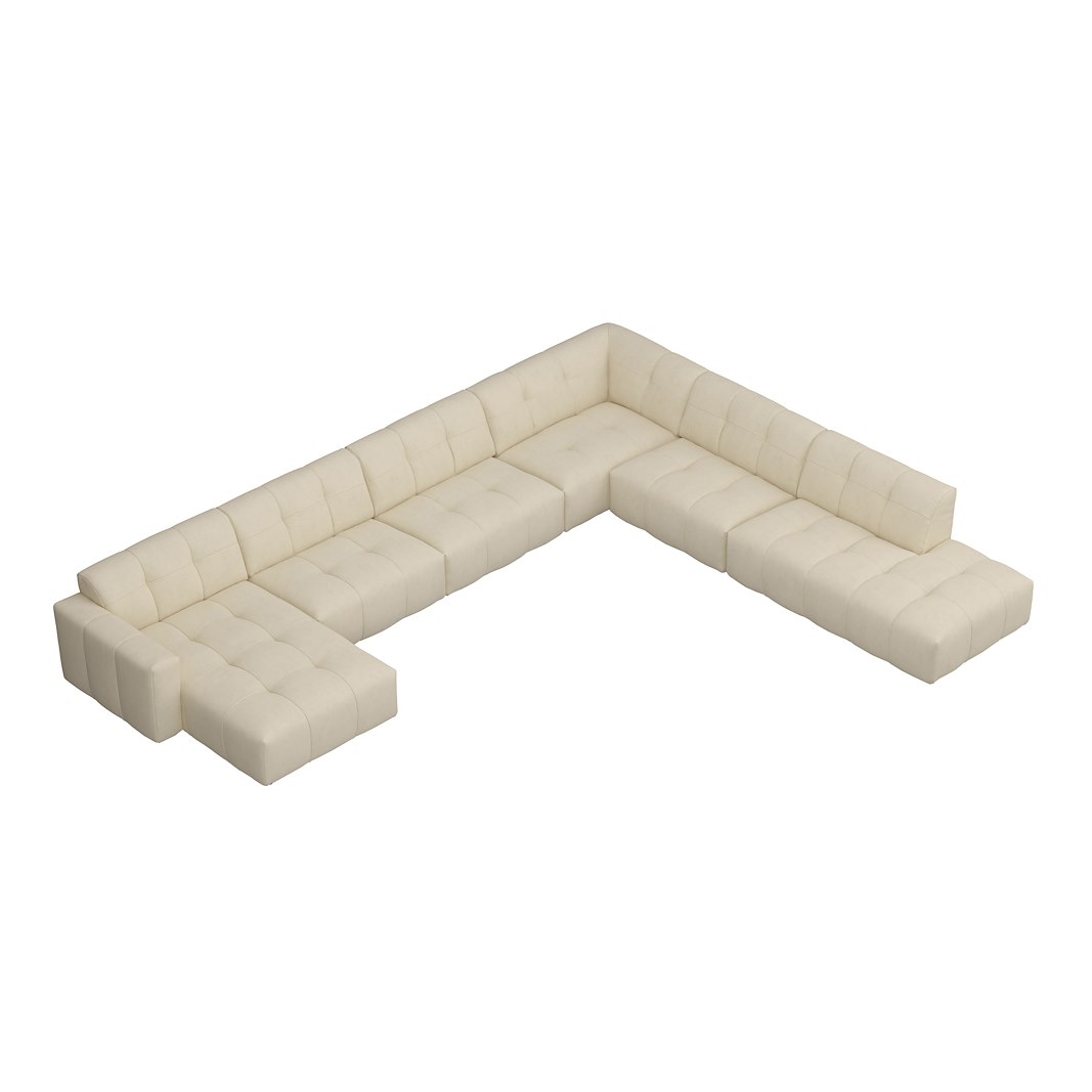 Chess U-sofa oppsett Sjeselong venstre, 3-seter og åpen ende høyre. I tekstil Velvety 03 Ivory