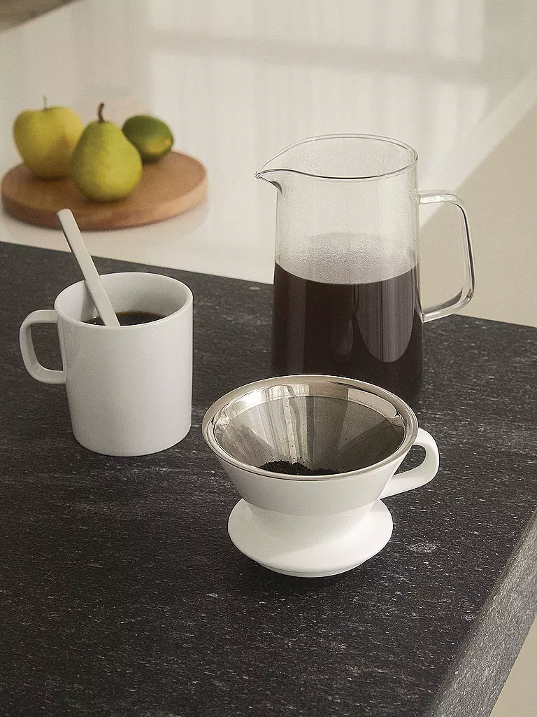 ALESSI Kaffee Set 3-tlg SLOW COFFEE Glas/Weiss/Edelstahl transparent