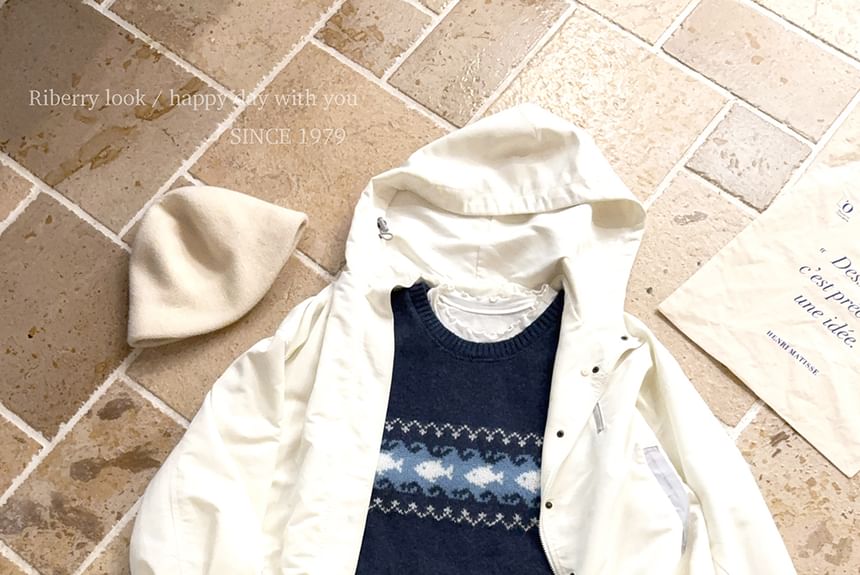 Glotto - Gebreid vest met ronde hals en visjacquardmotief