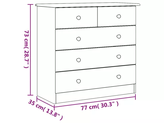 Commode ALTA blanc 77x35x73 cm bois massif de pin