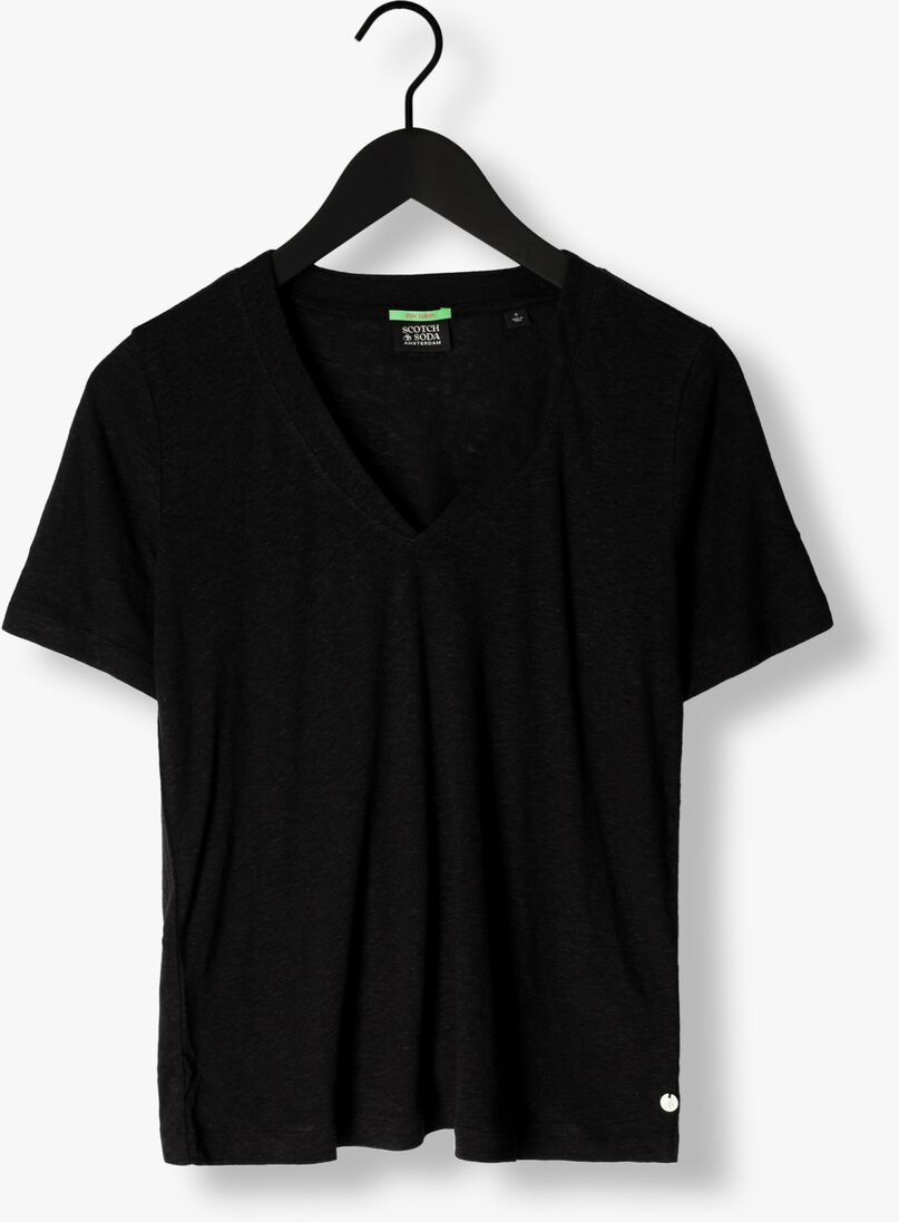 SCOTCH & SODA zwarte scotch & soda t-shirt soft v-neck linen t-shirt