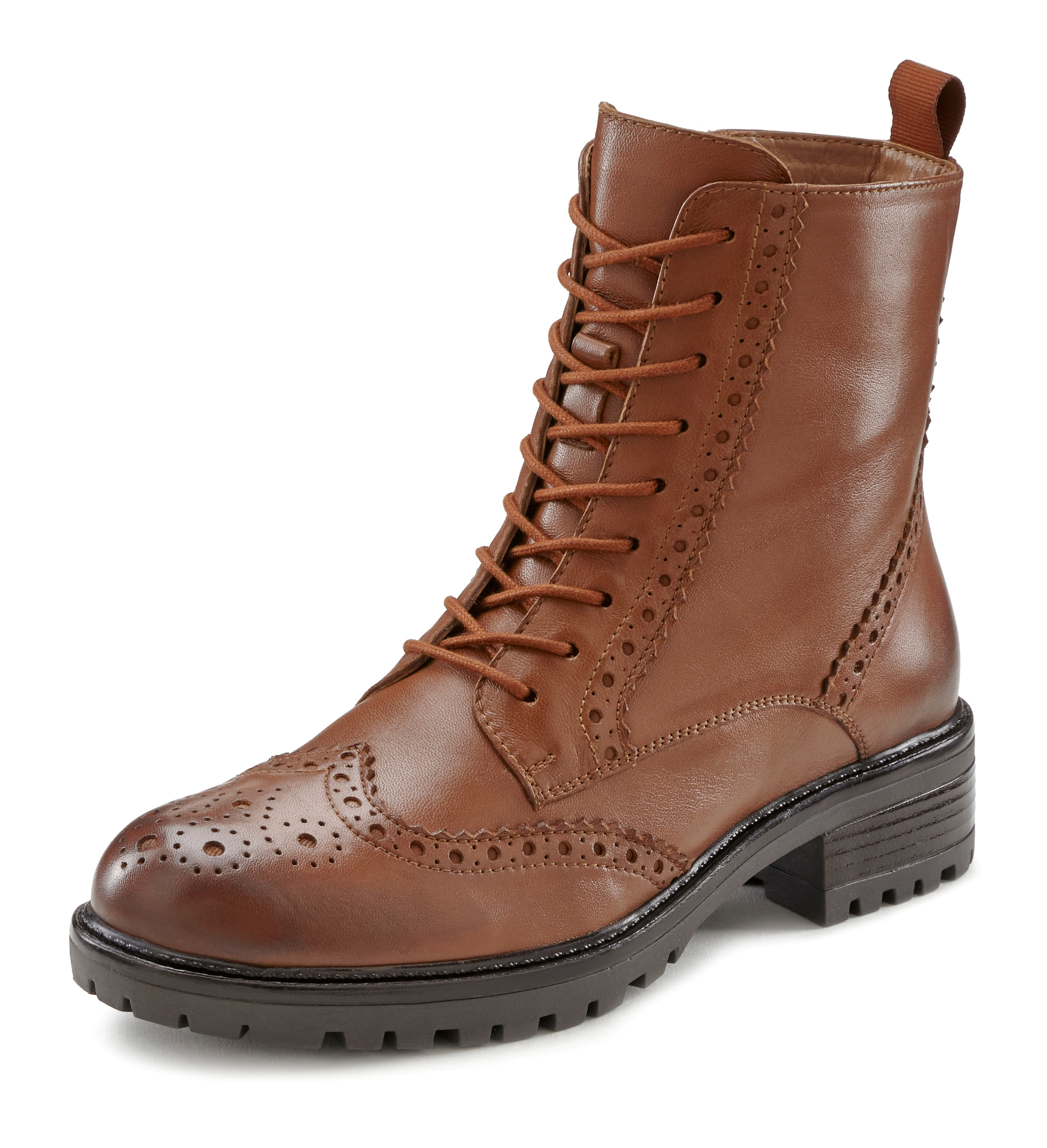 LASCANA Schnürboots  Schnürstiefelette, Ankle Boots, Leder, Schnüren & Reissverschluss