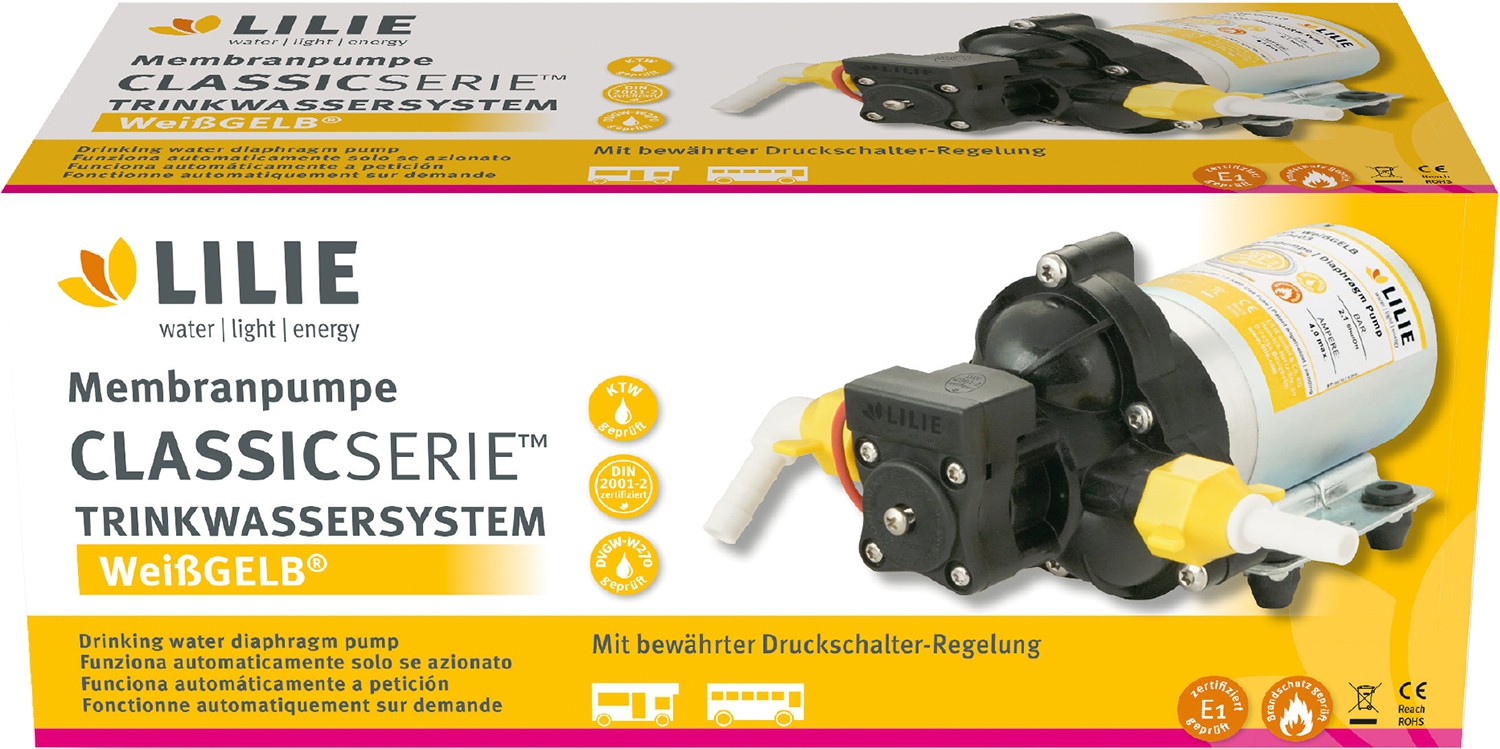 Lilie Shurflo Pumpe Classic Serie weißgelb - 1,4 bar - 7 l/min