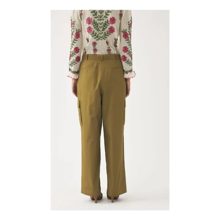 Antik Batik Pantalon Cargo Bottom Popeline de Coton | Vert kaki
