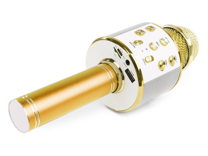 MAX Mikrofon KM15G Gold Karaoke Mikrofon mit eingebautem Lautsprecher und LED-Beleuchtung