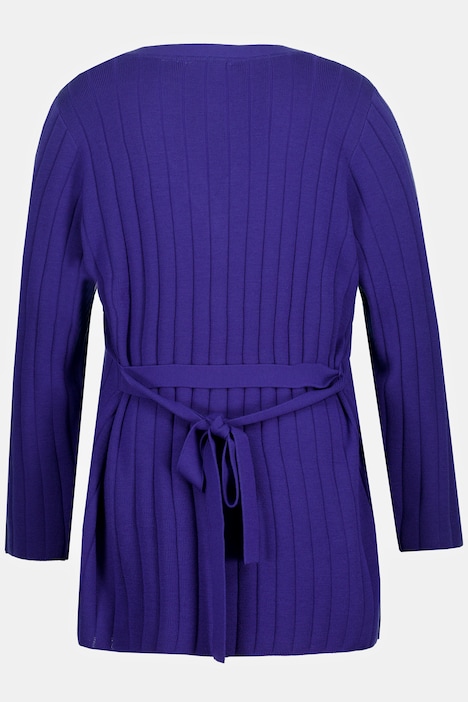 Strickjacke, Wollmix, Rippstrick, V-Ausschnitt, Gürtel