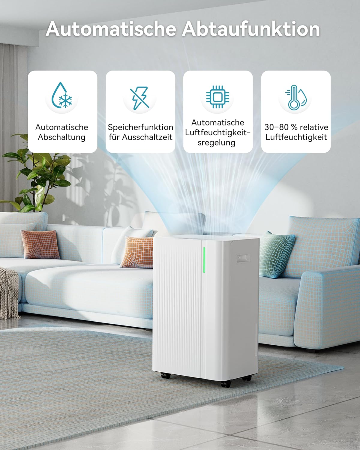 EUHOMY Luftentfeuchter 20L/Tag, Elektrischer Luftentfeuchter Keller mit Ablaufschlauch, Stromsparende & Leise Entfeuchter mit Automatisches Abtauen,Timer, Dehumidifier für 150m³/50m² Wohnung