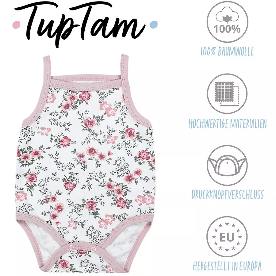 TupTam Mädchen Babybody mit Spagettiträger Sommer 5er Pack rosagrau