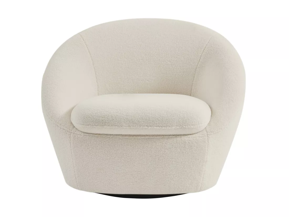 Fauteuil pivotant arrondi en tissu bouclette blanc LACARA