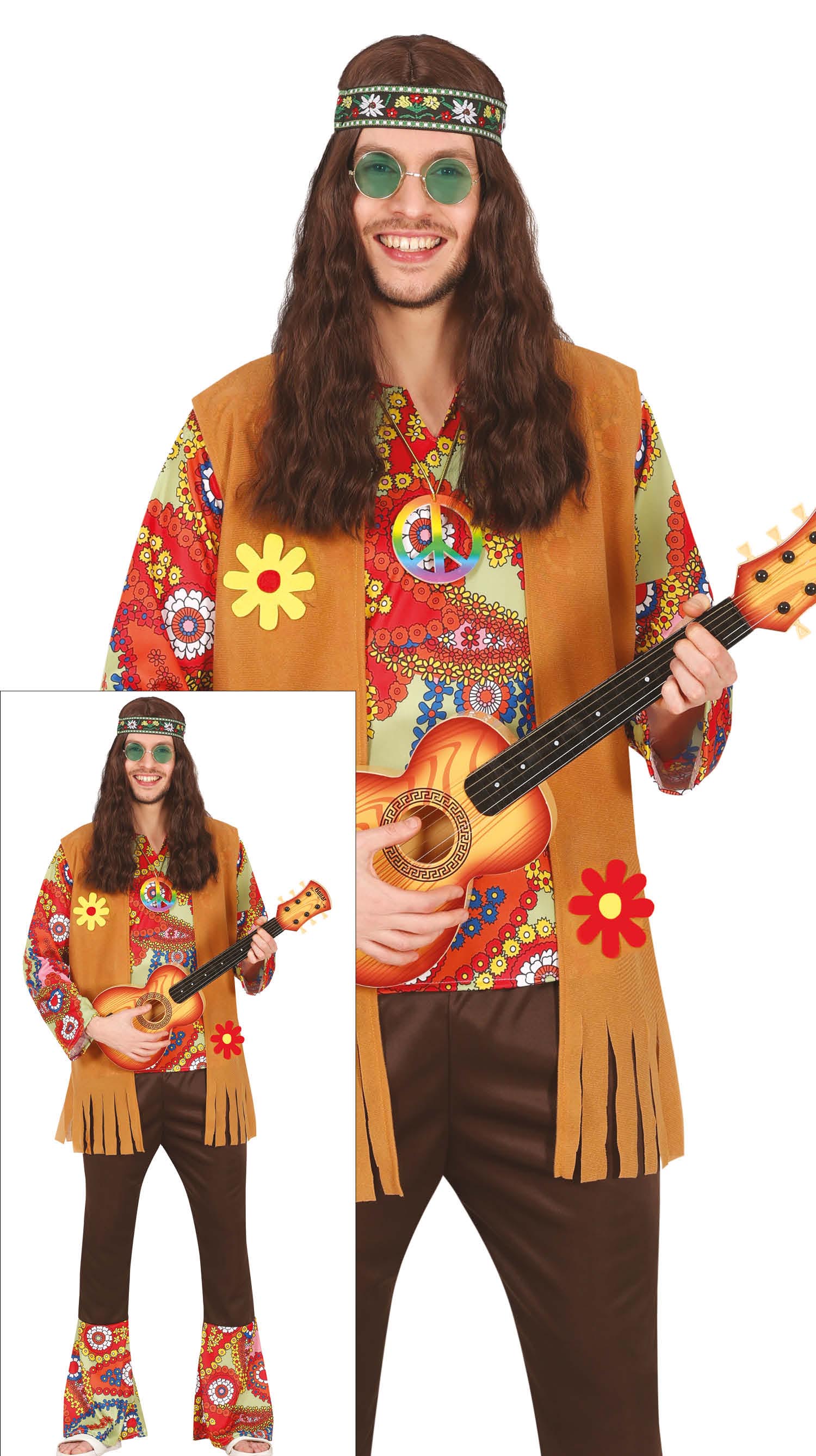 Hippie 60S Kostuum Gekleurd Heren Met Bruin Vest