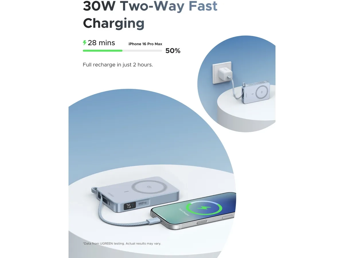 (25W) 10000mAh Magnetische Qi2 MagSafe USB C Powerbank Power Delivery Ladegerät inkl. USB C Ladekabel mit LED Anzeige (65958B) - Hellblau