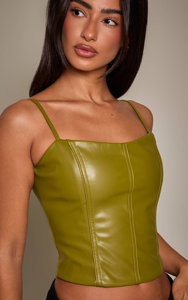 Vert Olive Corset À Brides En Synthétiquecuir Prune