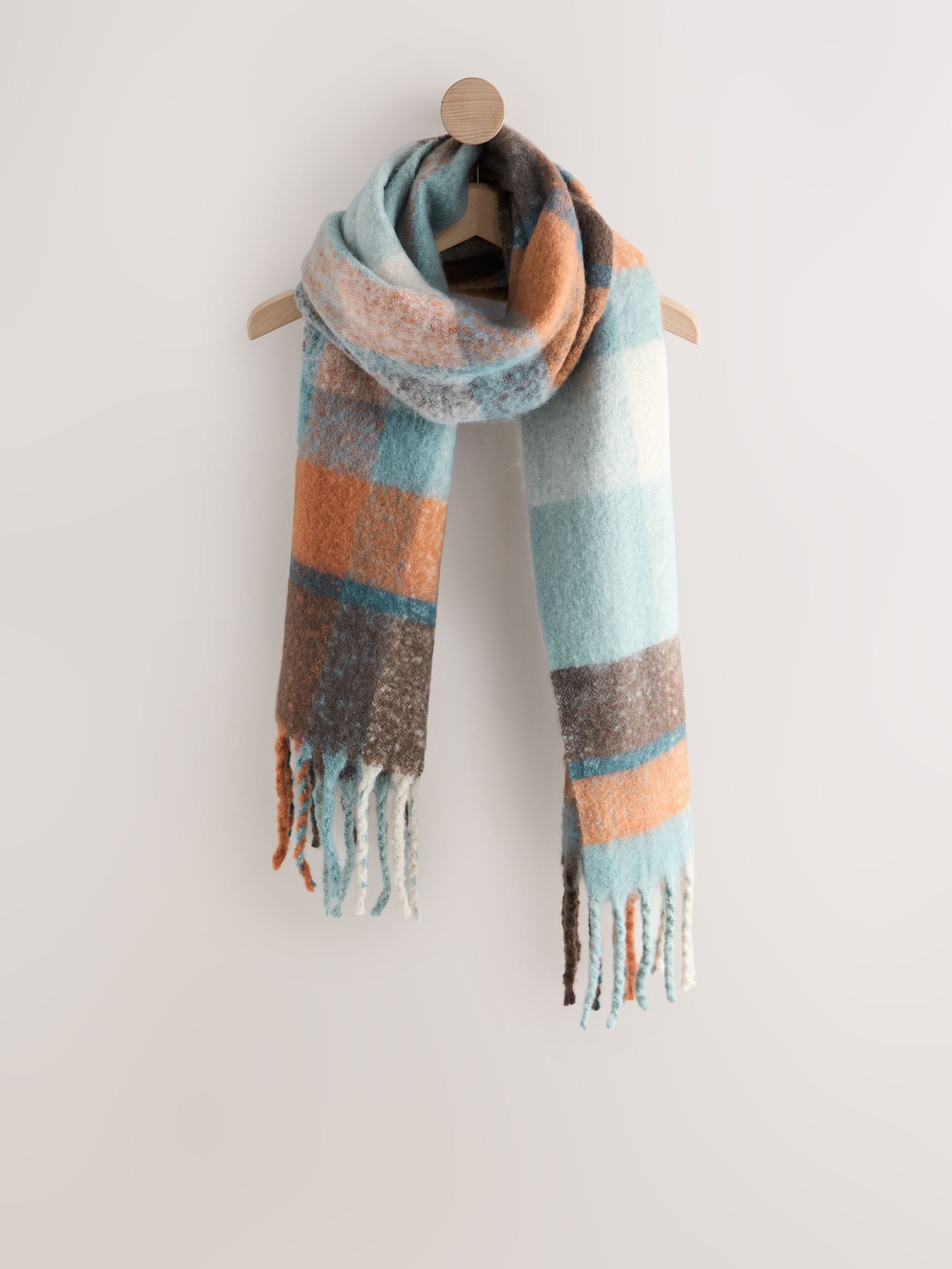 Blauw/oranje - Zware sjaal van geborstelde stof