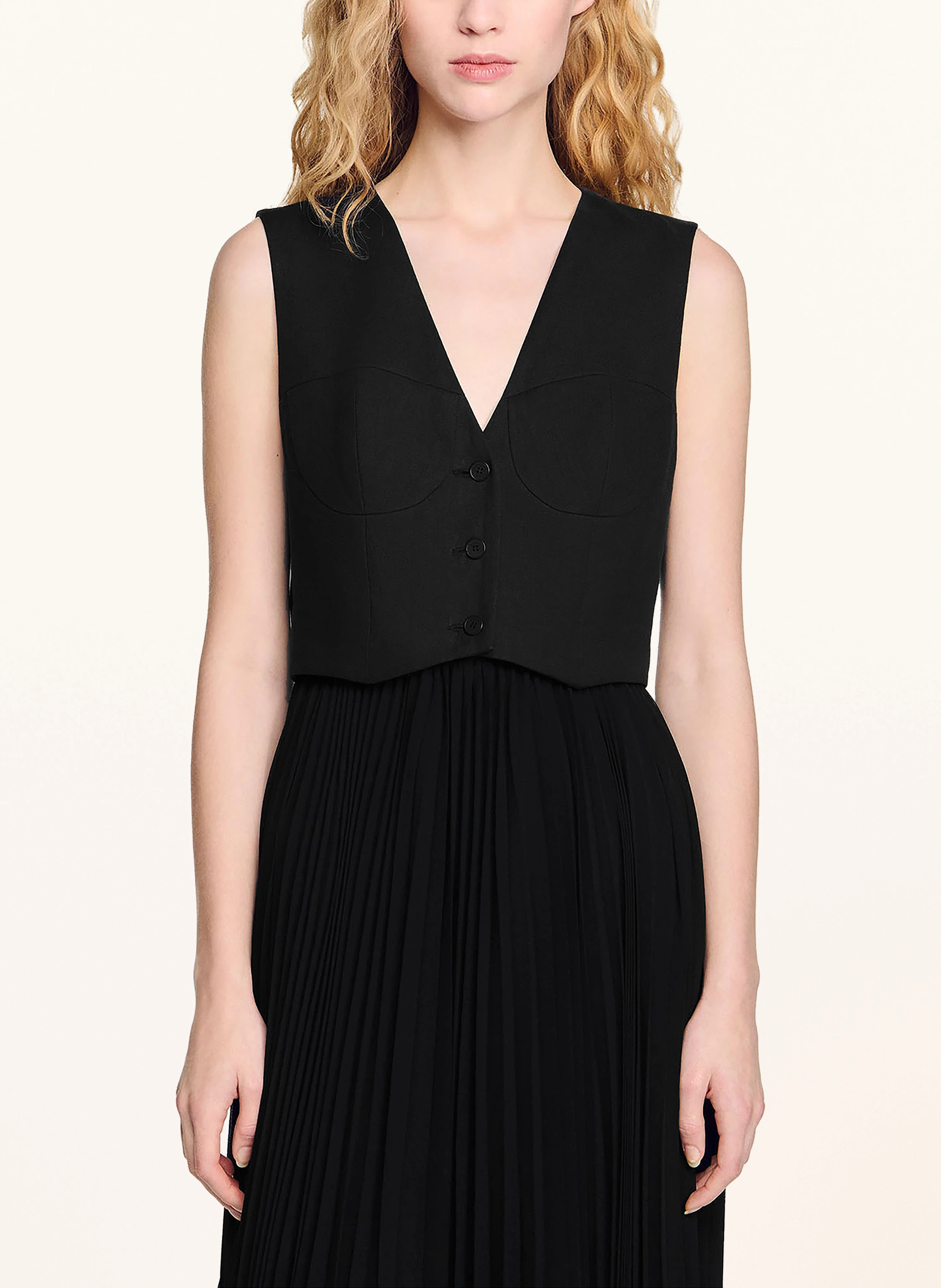 SANDRO Plisseekleid mit Leinen